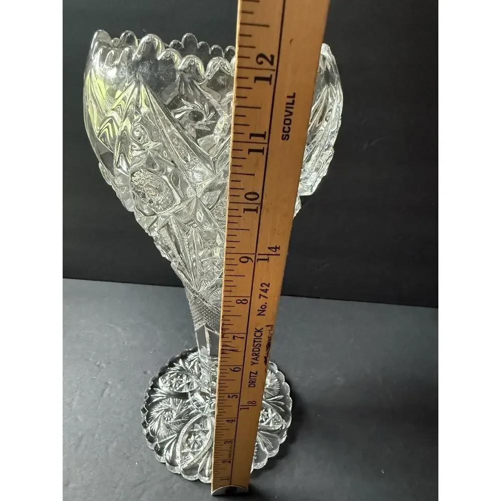 Vintsge EAPG Imperial Cut Glass Boquet Vase Hobstar Thunderbolt MCM Scalloped